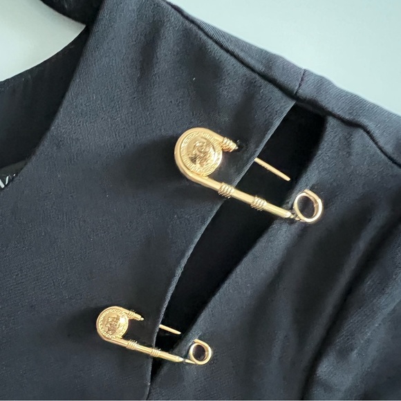 Authentic - NWT Versace black woven dress with iconic gold safety pins - Picture 2 of 13